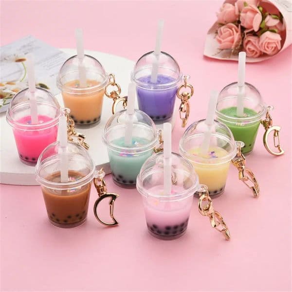 Party Funny Boba Tea Cup Keychain Straw Mini Milk Bottle Keyring Cute Bag Purse Ornaments Car Trinket Key Ring Pendant Accessorie