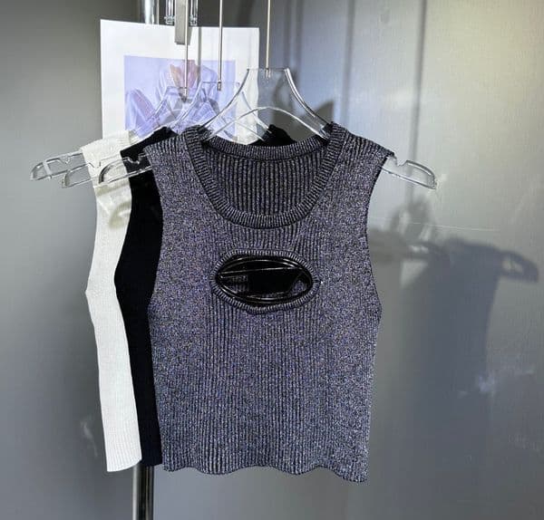 Womens Knits Tank Tees Tops Cropped top knit designer T-shirt hollow out Tee womens knits women tops sexy sleeveless yoga summer tees vests S M L high quality metal