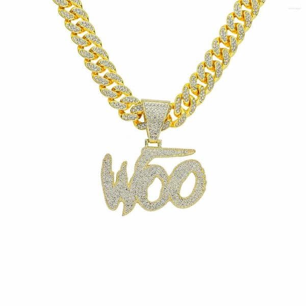 Pendant Necklaces Hip Hop Iced Out Letter WOO With 13mm Width Miami Cuban Chain Punk Choker Fashion Party Jewelry Drop Gift