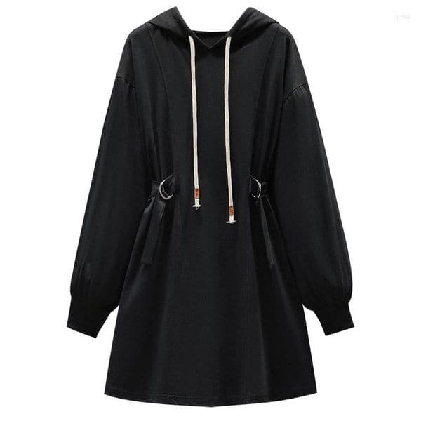 Casual Dresses 2024 Spring Hoodies Sweatershirt Mini Dress Long Sleeve High Waist Street Cotton Large Plus Size Clothes