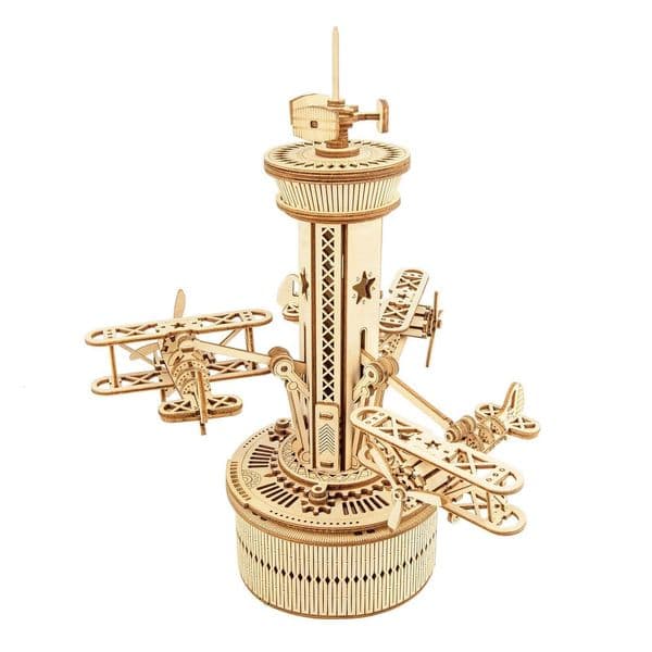 2026 New Robotime Rokr 3D Wooden Puzzles For Adults DIY Musical Box Model To Build Self-Assembly Building Kit Airplane- Control Tower 230616 Toys