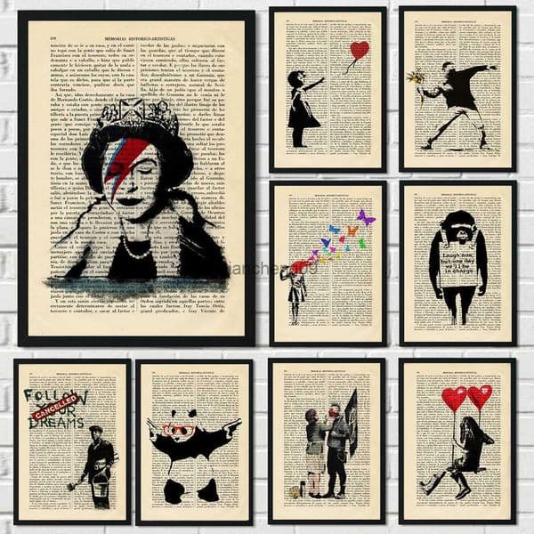 Vintage Balloon Girl Wall Art Poster ic Panda Queen England Home Decor Canvas Painting Room Decoration Mural Print L260526
