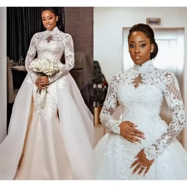 Sexy Vintage Wedding Dress Custom Made Mermaid Lace Bridal Gown Detachable Train Long Sleeve African Robe Puls Size