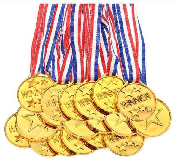 Gold Plastic Winner Award Medals With Neck Ribbon Sports Favors for Sports Competition Talent Show Spelling Bee Prizes