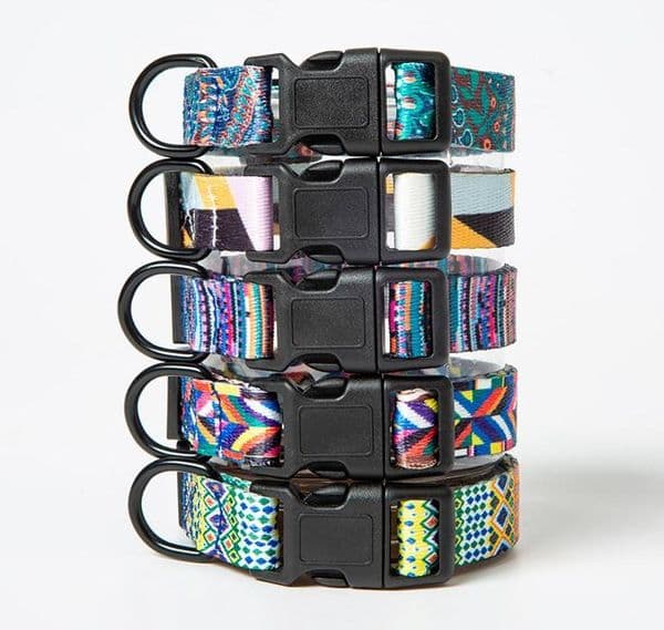 Dog Collar with Bohemia Floral Tribal Geometric Patterns - Ultra Comfy Soft Polyester Breathable Pet Collar for Small Medium Large Dogs