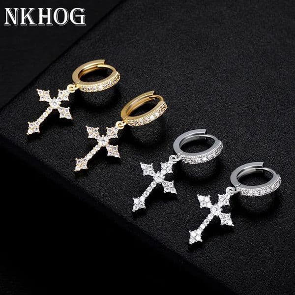 Ice with VVS moissanite Ear Cuff Full Cross Pendant Earrings For Women Men Sterling Silver 925 Drop Earring Charms Hiphop Party Fine Jewelry Gift 231005