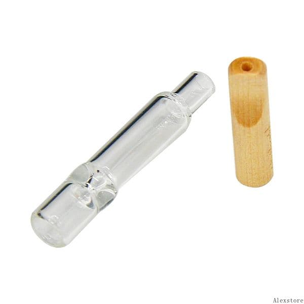 Honeypuff Glass One Hitter Pipes Bat With Natural Detachable Wood Mouthpiece Mouth Filter Handle Wooden Tobacco Pipe