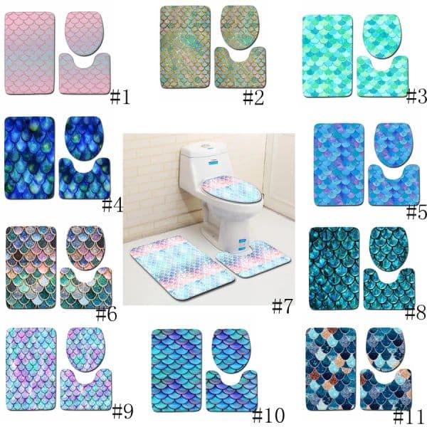 Fashion Fish Scale Printed Bath Mats 3pcs/set Anti-slip Bathroom Floor Mats Toilet Cover Rug Bathroom Carpets Mat