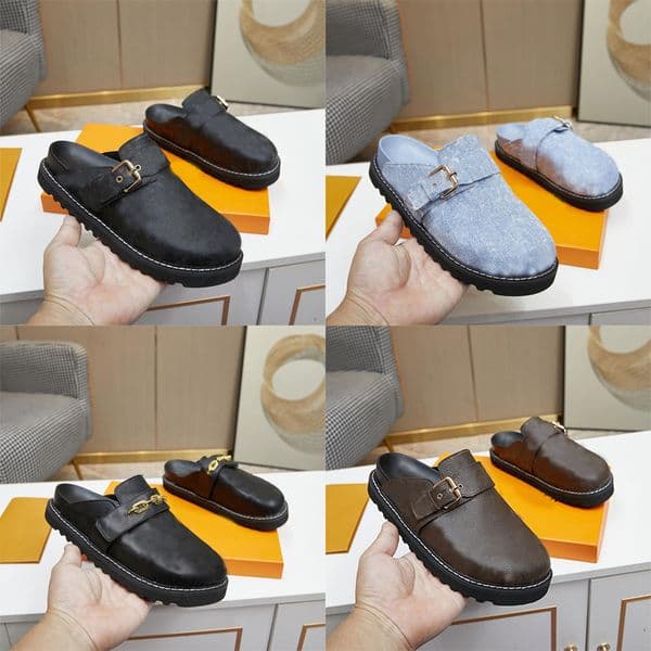 Designer Slipper Cosy Flat sandals Calfskin Mules Clogs Denim Letter Printing Comfort Casual Shoes Platform Luxury Easy Sandal fashion womens fluffy shoe scuffs 41