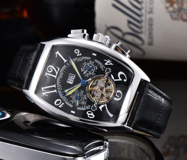 Top Mens watches tourbillon automatic mechanical leather fashion hollow skeleton day date men designer watches wholesale mens