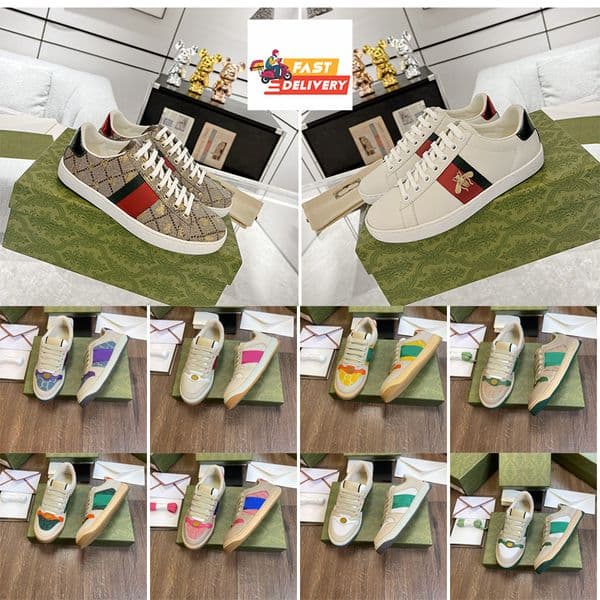 2024 New Designer Casual Shoes Bee Ace Low Womens Shoe Sports Trainers Tiger Embroidered Black White Green Stripes Walking Mens Women Screener Sneakers