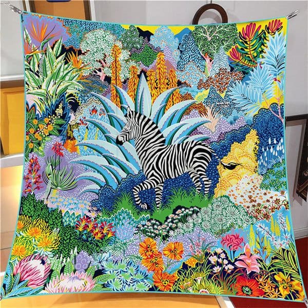 Silk Scarf Women Jungle Horse Printing Square Scarves Fashion Head Echarpes Silk Foulards Femme Wraps Beach Shawls Bandana Lady Hijabs 90CM X 90CM