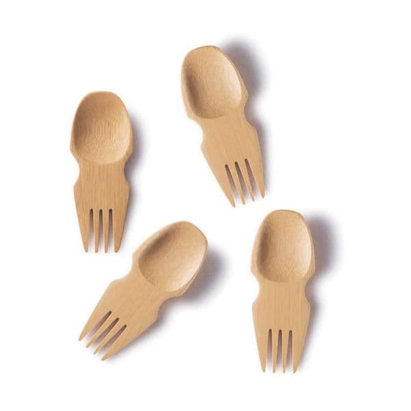 Short handle Bamboo Spoon Frok Tableware Portable Fork Spoon Dual Use Dinnerware For Children LX6148