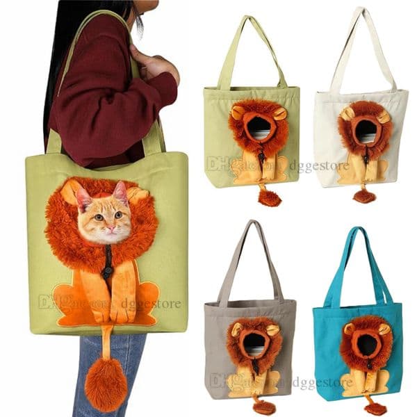 Lion Shaped Cute Carrier Portable Pet Canvas Shoulder Carrying Chest Outdoor Tote Bag Travel Handbag for Small Cat Dog Animal Supplies Green C30