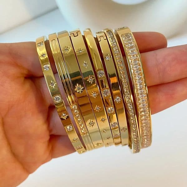 Bangle Waterproof Cubic Zirconia Bangles Stainless Steel Bracelets 18K Gold Plated Jewelry for Women Factory Wholesales Customize 231011