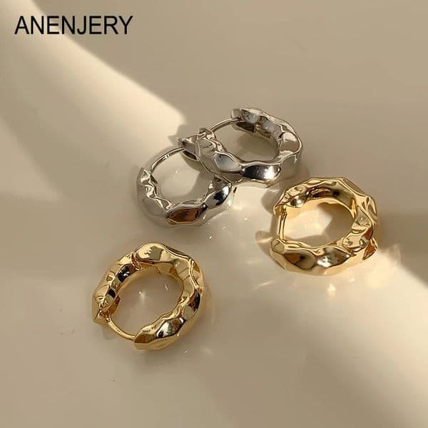 Stud ANENJERY Metal Texture Irregular Circle Hoop Earrings for Women Geometric Ear Buckle Trendy Jewelry pendientes mujer 231011
