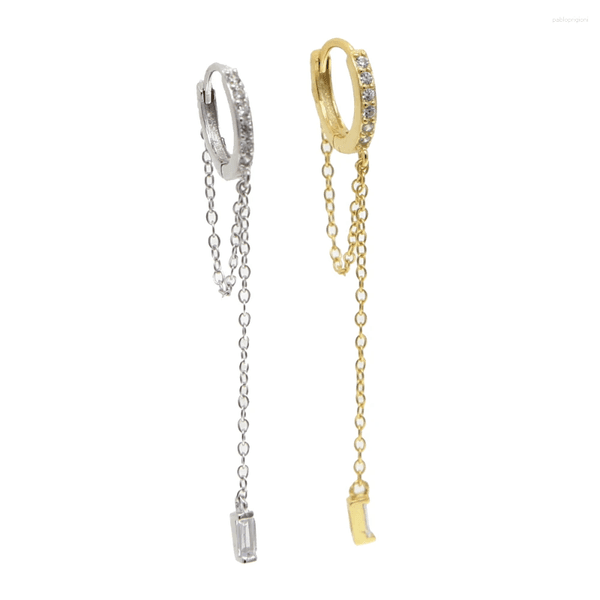 Hoop Earrings 2023 Real 925 Sterling Silver Delicate Piercing Fashion Women Charm Shiny Cz Mini Huggie Hoops Long Tassel Chain Earring