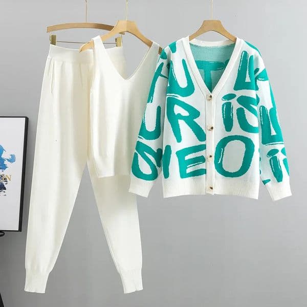 Women s Tracksuits Spring Autumn 3 Piece Women Cardigan Fashion Knitted Pocket Pant Set Ladies Sweater Suit European Outfits 231016