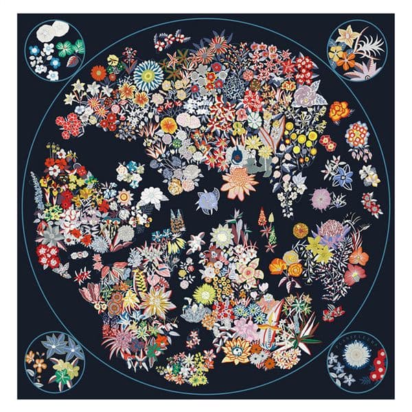 Silk Scarf Women Circular Flower Printing Square Scarves Fashion Head Echarpes Silk Foulards Femme Wraps Beach Shawls Bandana Lady Hijabs 90CM X 90CM