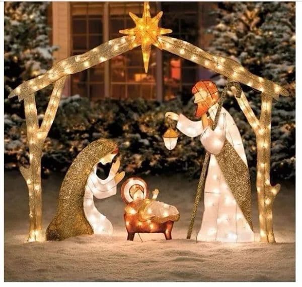 2026 Designer Tinsel Nativity Scene Gift Set Warm White Plane Painting For Easter Christmas Outdoor Yard Garden Home Decorations Event Decoration 2211 Z241106 D