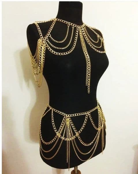Other Fashion Accessories Fashion Women Metal Body Chain Jewelry Shoulder Waist Accessories Multilayer Tassel Body Chains Necklace Statement For Women 231018