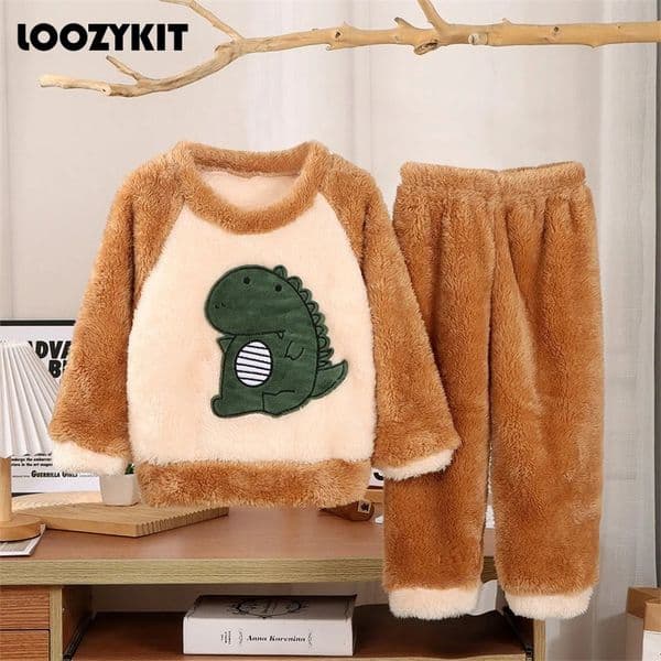 Pajamas Baby Clothes Boys Girls Pajamas Set Autumn Winter Thicken Flannel Toddler Child Warm Cartoon Sleepwear 2pcs Kids Home Suit 231019