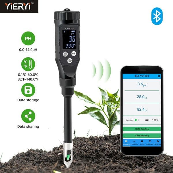 PH Meters Smart Soil PH Meter 0.0~14.0pH Bluetooth Soil Tester Data Logger Temp Acidity Analyzer for Hydroponics Planting Garden Farmland 231020