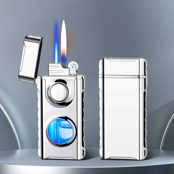 Lighters New Double Flame Straight Torchturbo Bright Fire Butane Inflatable LED Light Gas Window Cigar Lighter Men's Tools Gift W260202