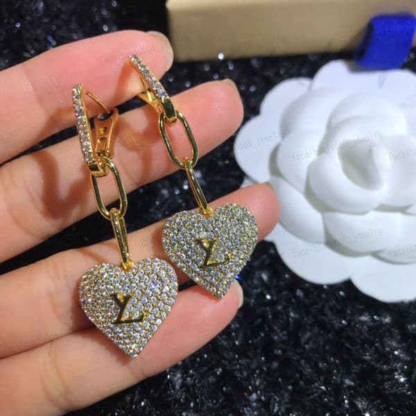 Fashion luxury designer earrings 18K gold copper Embed zircon classic Alphabet heart-shaped pendant Charm earrings for women wedding party high quty gifts S260511