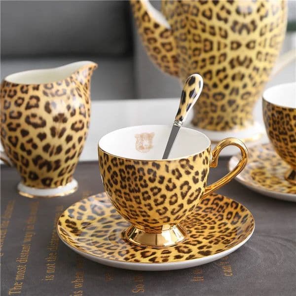 gs Bone China British g Tea Cup Leopard Print Porcelain Coffee Ceramic Tableware 231026