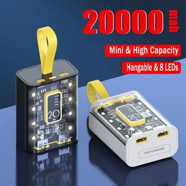66W Mini Power Bank 20000mAH Super Fast Charging Portable Transparent External Power Capacity For iPhone14 Huawei Xiaomi Android