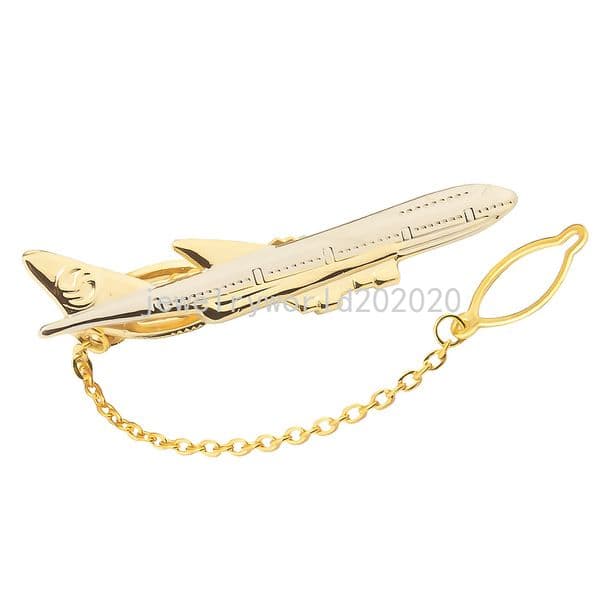 Airplane Shape Tie Clip Gold Color Tie Bar with Chain For Men Wedding Necktie Tie Clasp Gentleman Business Suits Pin Accessories