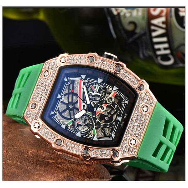 New Men's Rose Gold PU Strap Alloy Case Business Casual Water Diamond Design Quartz Watch