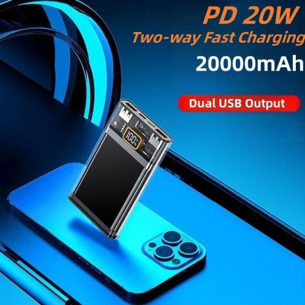 Transparent Power Bank 20000mAh 22.5W Super Fast Charging PowerBank for iPhone Samsung Xiaomi External Battery Charge Poverbank