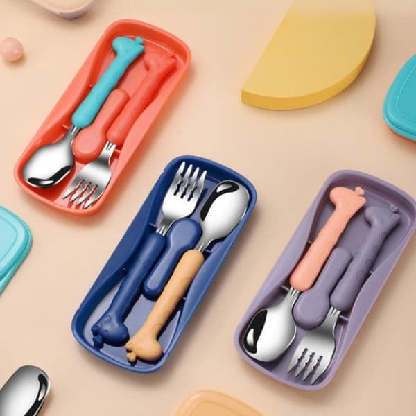 Cups Dishes Utensils Giraffe Infant Food Feeding Spoon Fork Baby Tableware Set Stainless Steel Toddler Dinnerware Cutlery Children Utensil Gadgets 220906