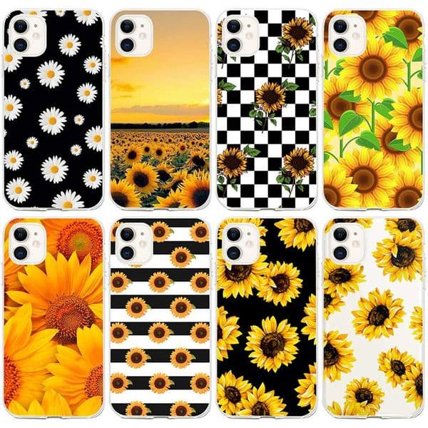 Sunflower Soft TPU Cases For Iphone 17 Air 16 16E 15 14 Pro Max 13 12 11 XR XS X 8 7 Plus 6 6S Fashion Sun Flower Floral Print Luxury Black Yellow Cell Phone