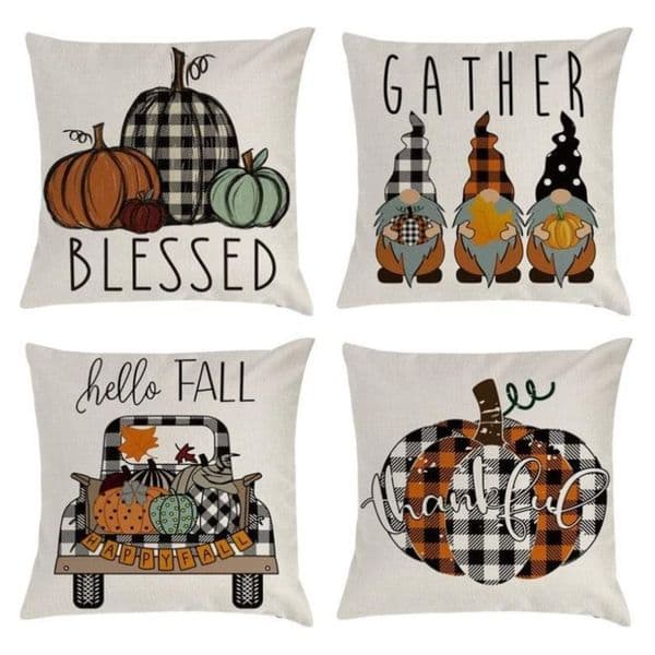 Pillow Case Fall Thanksgiving Plaid Gnomes Pumpkin Outdoor Decorative Throw Pillow Case Autumn Cushion FY5448