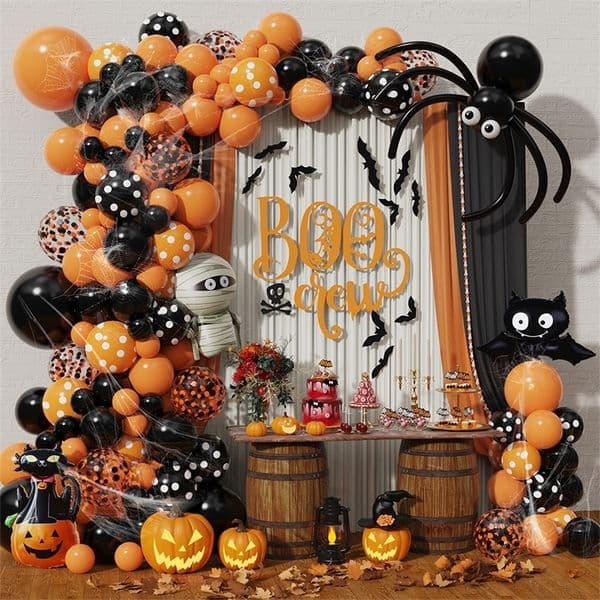 Other Event Party Supplies 128Pcs DIY Orange Black Halloween Balloon Garland Arch Black Cat Bat Pumpkin Mummy Foil Balloons Halloween Boo Party Decorations 220916