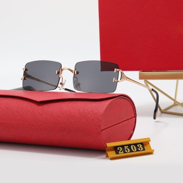 Black Sunglasses Designer Women Mens Sunglass Square Rimless Ocean Water Cut Trimmed Lens Metal Curved Temples Carti Sun Glasses Female UV4 Eyelgasses Gafas