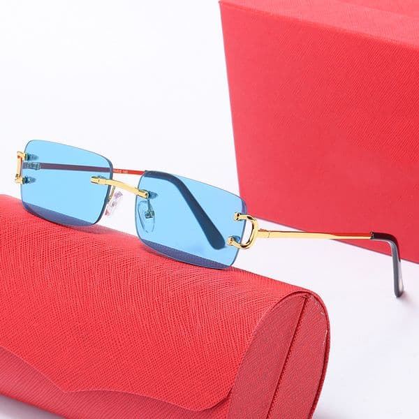 Blue Designer Sunglasses For Men and Women Summer style Anti-Ultraviolet Retro Vintage 55mm Sunglass Square Plate Frameless Fashion Eyeglasses with Original Box