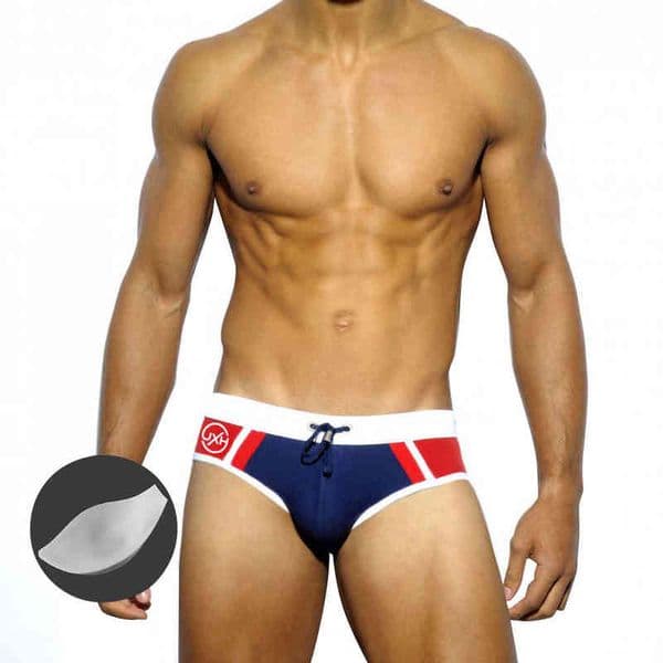 Men's Swimwear New With Push Pad Solid Color Stitching Men Triangle Swimwear Fashion Sexy Low Waist Bikini Summer Beach Surf Quick dry J220913