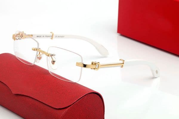 Mens Designer Sunglasses for Women Buffalo Fashion Rimless Sunglass Man Womens Square Driving White Wooden Texture Mirror Frames Sun Glasses Eyeglasses Lunettes