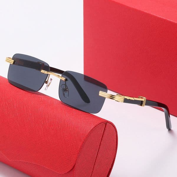 Luxury Carti Buffalo Horn Glasses Designer Sunglasses for Women Vintage Rimless Wooden Mens Sun Glasses Gradient Female Square Shades Black Eyeglasses Lunettes