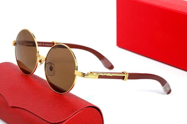 Round Designer Sunglasses Mens Womens Sunglass Vintage Square Retro Carti Sun Glasses Outdoor Driving Fashion Eyewear Frameless Texture Mirror Wooden Eyeglasses