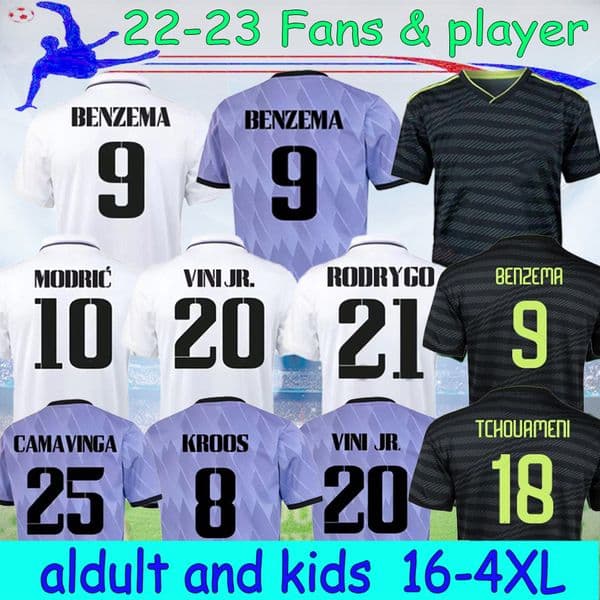 16-4XL 22 23 3RD BENZEMA jerseys soccer Real TCHOUAMENI RODRYGO player football shirt 2022 Madrids VINI JR ALABA ASENSIO MODRIC MARCELO ISCO camiseta adults kids kit