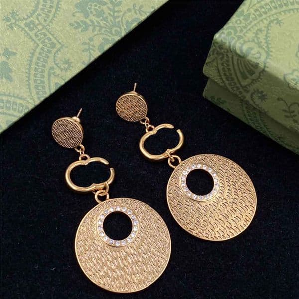Exaggerate Big Charm Earrings Double Letters Designer Studs Women Retro Diamond Long Pendant Eardrops With Box