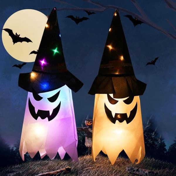 LED Halloween Decoration Flashing Light Gypsophila Ghost Festival Dress Up Glowing Wizard Ghost Hat Lamp Decor Hanging Lantern FY3937 P0927