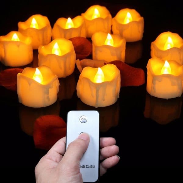 Candles Pack of 1224 Flickering Remote Control Warm WhiteYellow Electric Flameless Tealights For Valentine's Day Decoration 220928