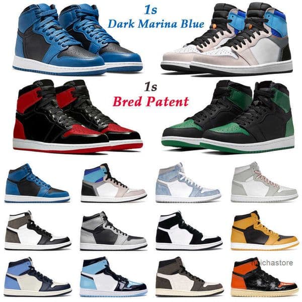 Basketball Shoes 1s Dark Marina Blue 1 High OG Bred Patent Bordeaux Prototype Hyper Royal University Blue Gym Red Mens T