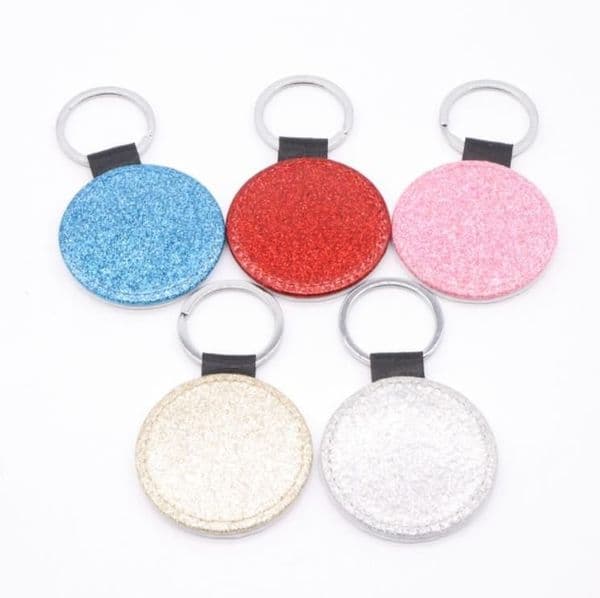 Party Favor Round Heat Transfer Keychain Pendant Flash Sublimation Blank Leather Lage Decoration Key Ring DIY Gift 0530 0529